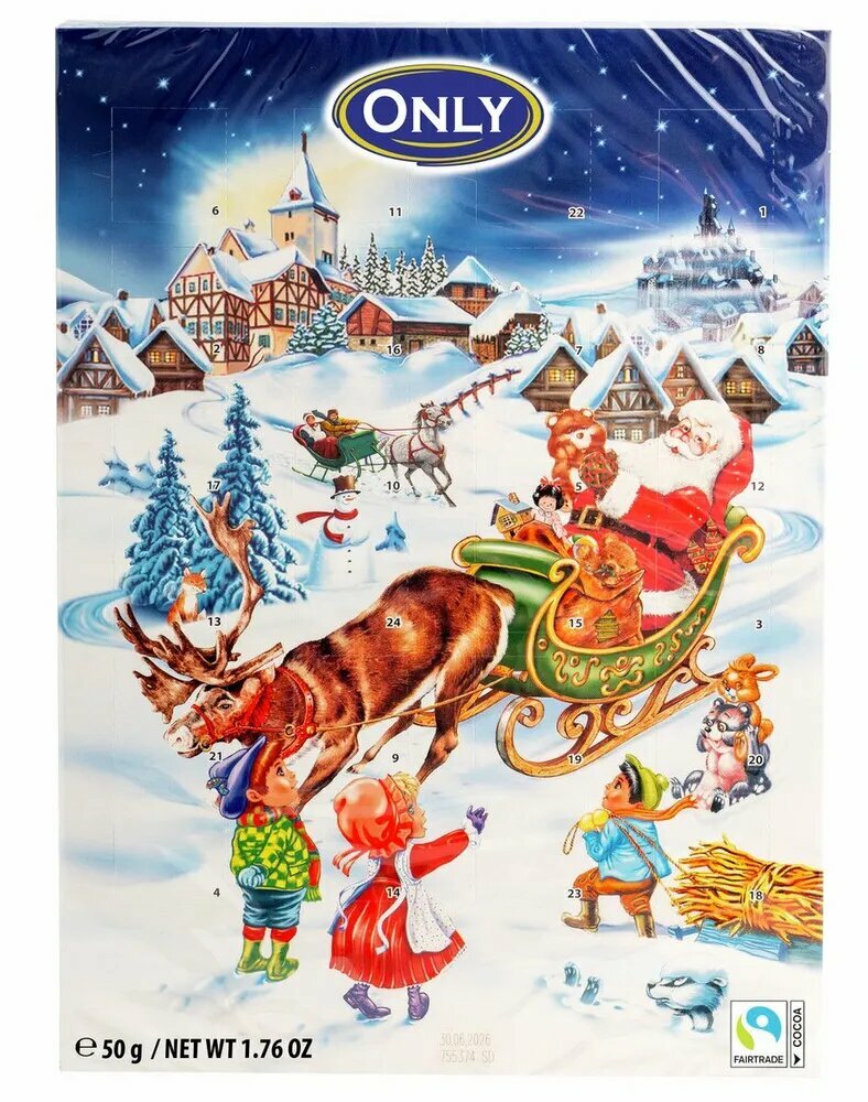 Адвент-календарь шоколадный Only рождественский 50г С новым годом!