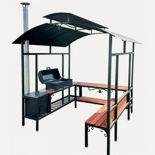 Изображение товара Мангал - Беседка «Огонь» цельносварная конструкция, съемная жаровня и печь