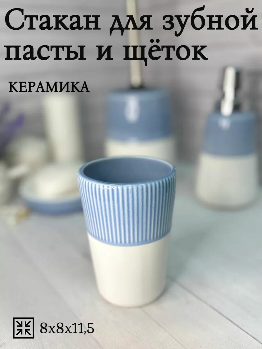 Стакан для зубных щеток Primanova керамика белый синий