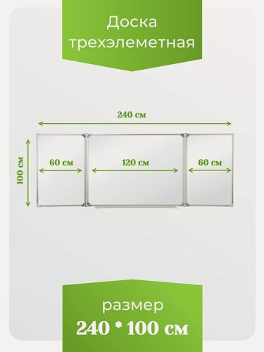 Изображение товара Доска трёхэлементная магнитная полимерная, МелМар, 2400х1000 мм, (маркерная)