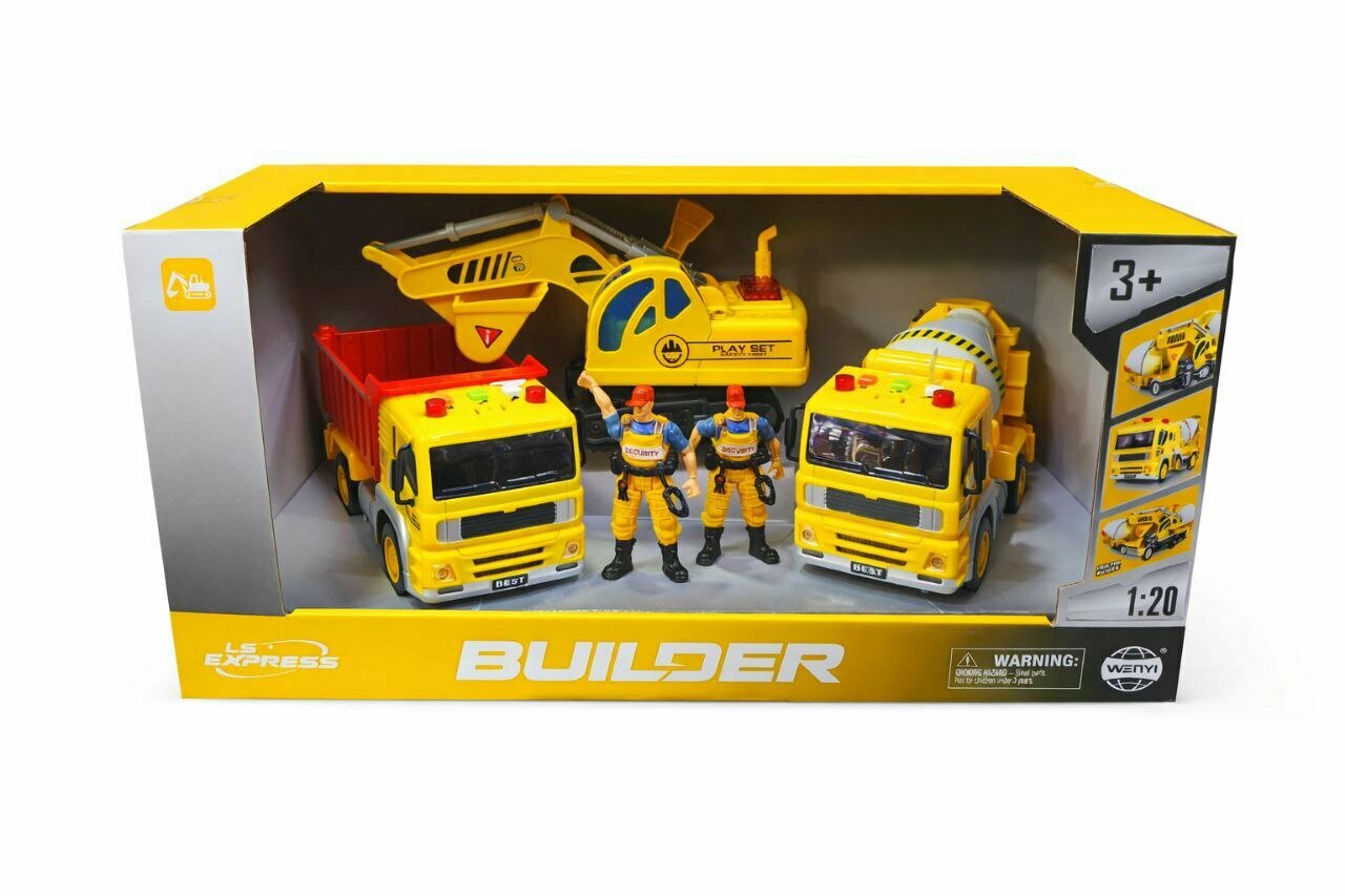 Набор спецтехника машина грузовик экскаватор самосвал инерционный звук, свет