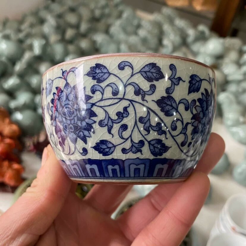 Чайная чашка из старинной керамики Цзиндэчжэнь, сине-белая, с узором лотоса, мастерская чашка, одиночная чашка для