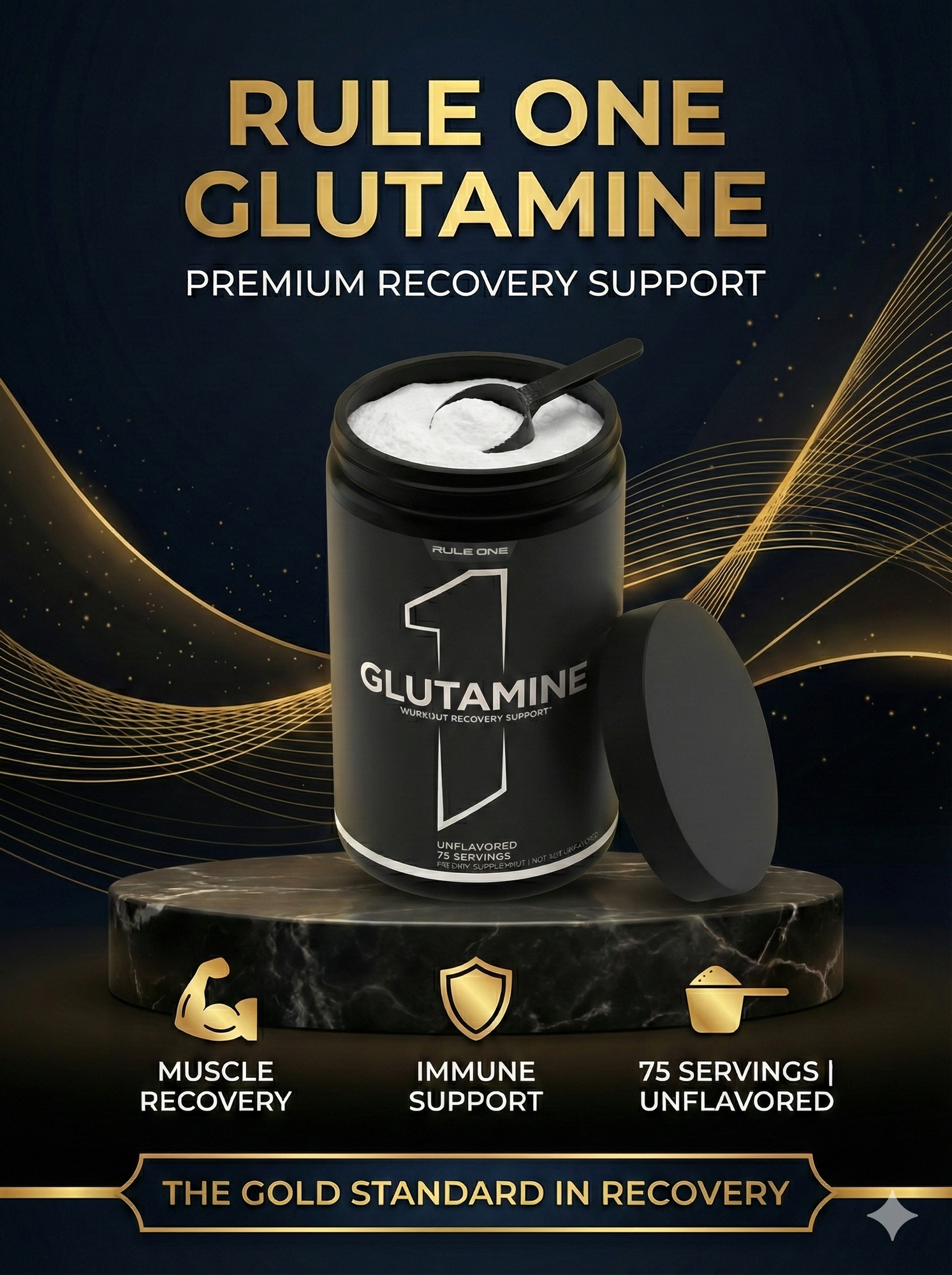 Спортивная добавка Rule One "Glutamine", без вкуса, аминокислота, 398г, 75 порций