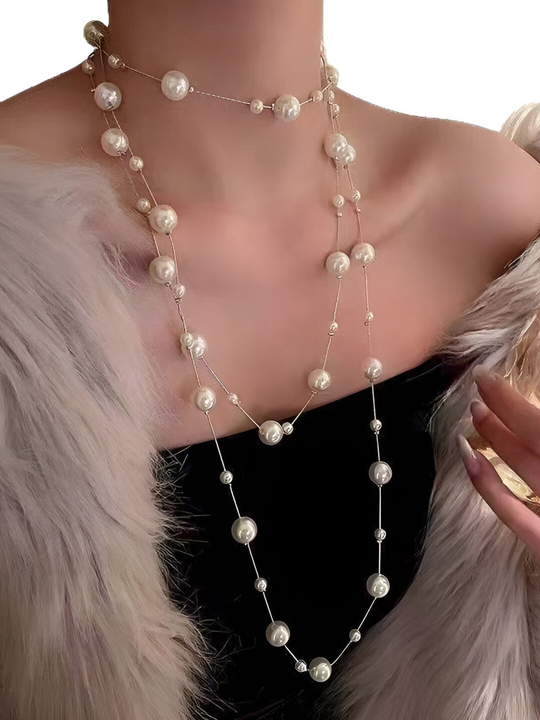 Цепочка на шею с жемчугом, для женщин и девушек, длинная jemchuj