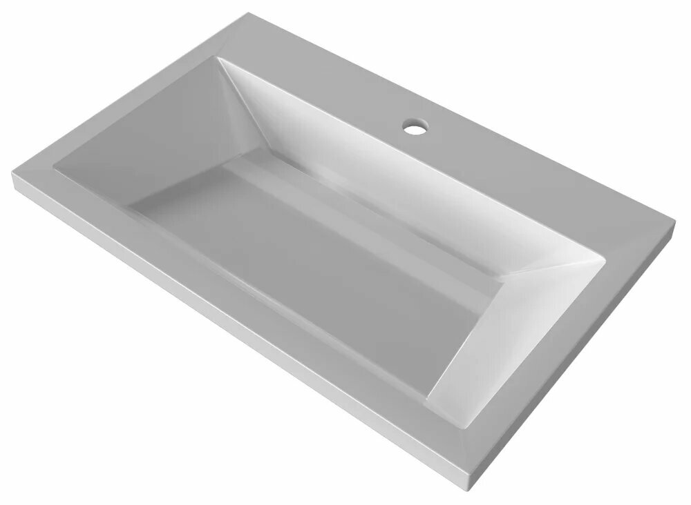 Мебельная раковина Stella Polar Лира 70 накладная, из искусственного мрамора, белая, глянцевая, раковина для ванной, прямоугольная, со скрытым сливом