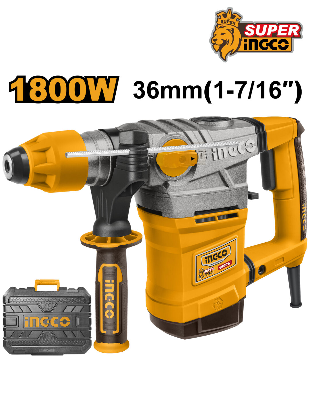 Перфоратор роторный молоток INGCO RH18008, кейс, мощность 1800 Вт rotary hammer