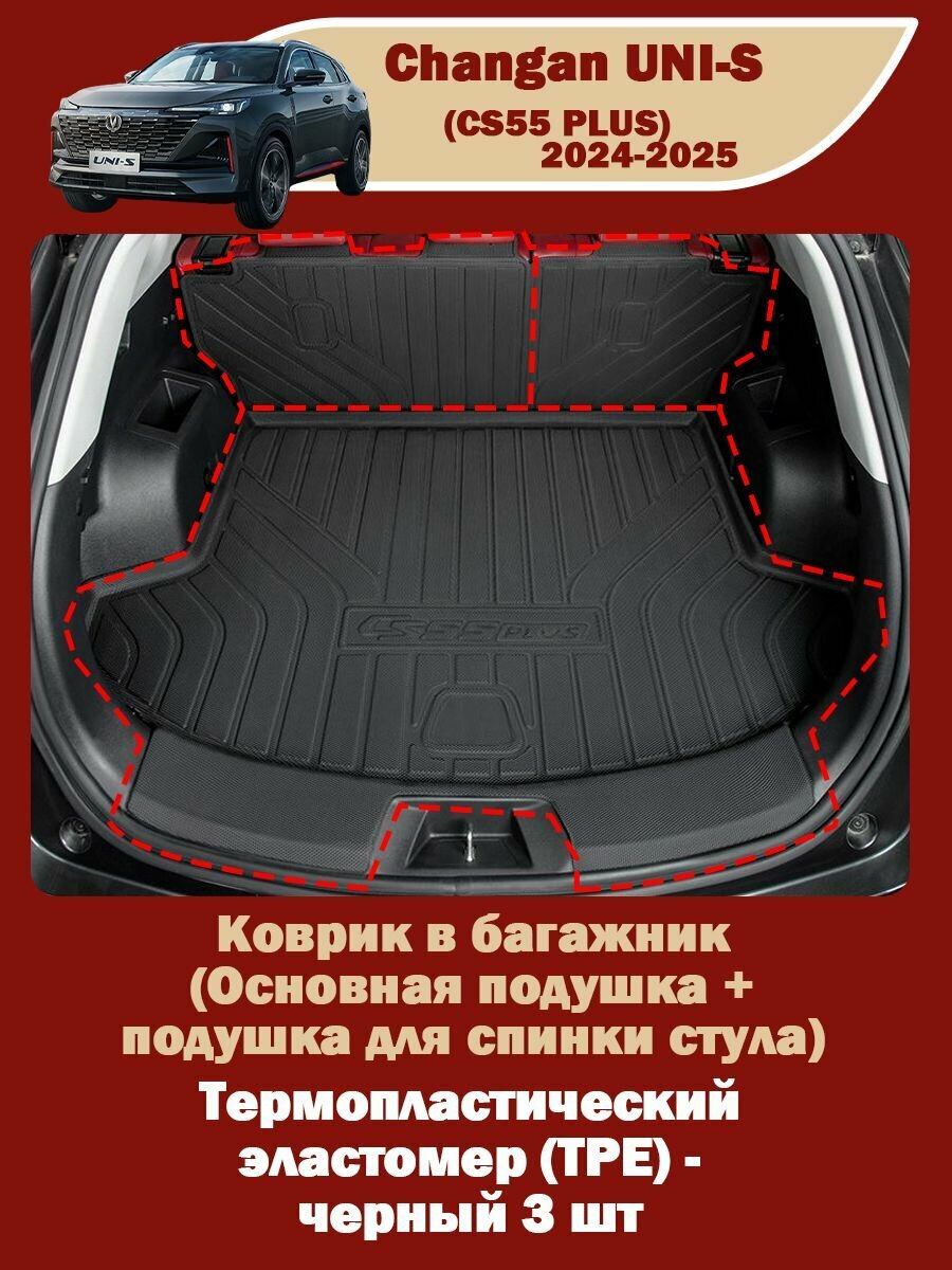 Коврик в багажник для Changan CS55 PLUS/UNI-S Термопластический эластомер (TPE) Чехол защитный в багажник автомобиля