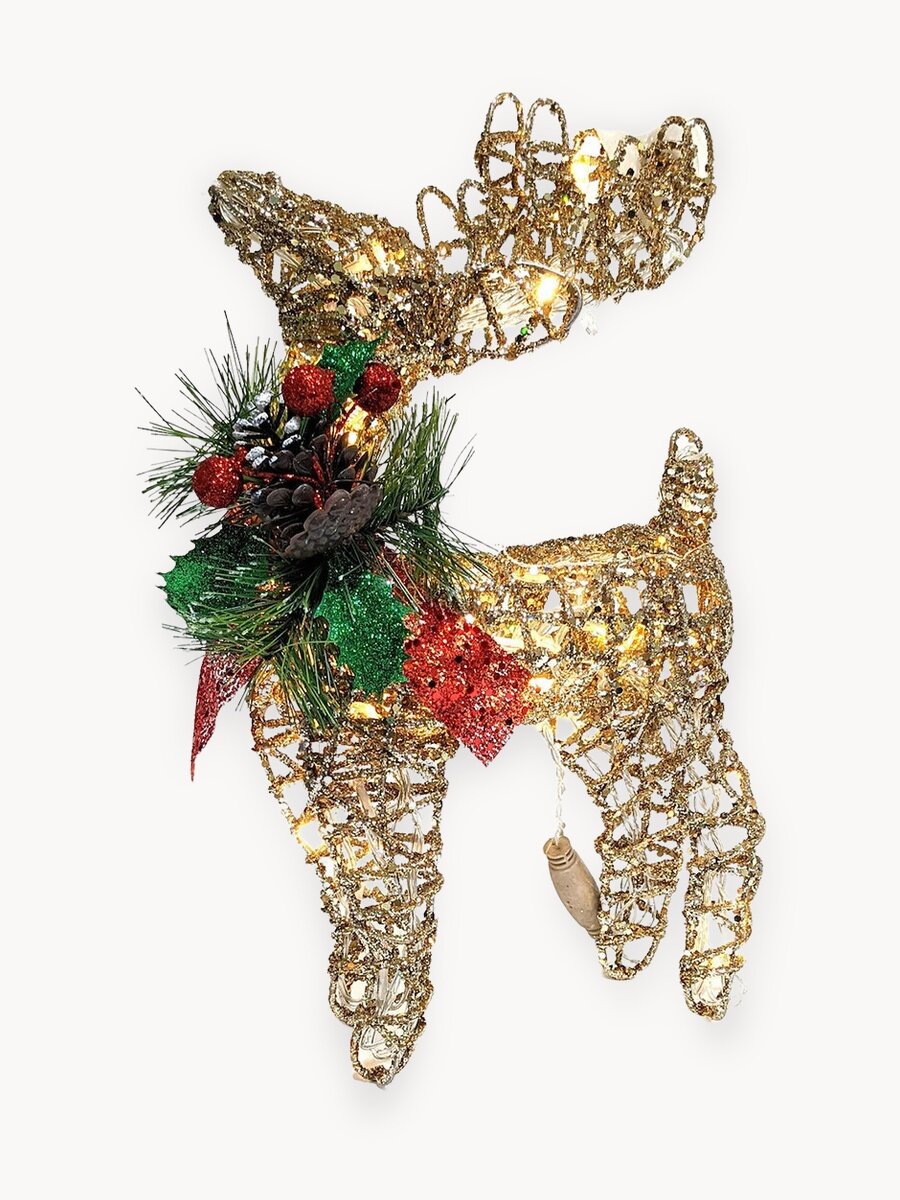 Олень светодиодный блестящий "TIKO" под елку, 43см, теплый LED свет