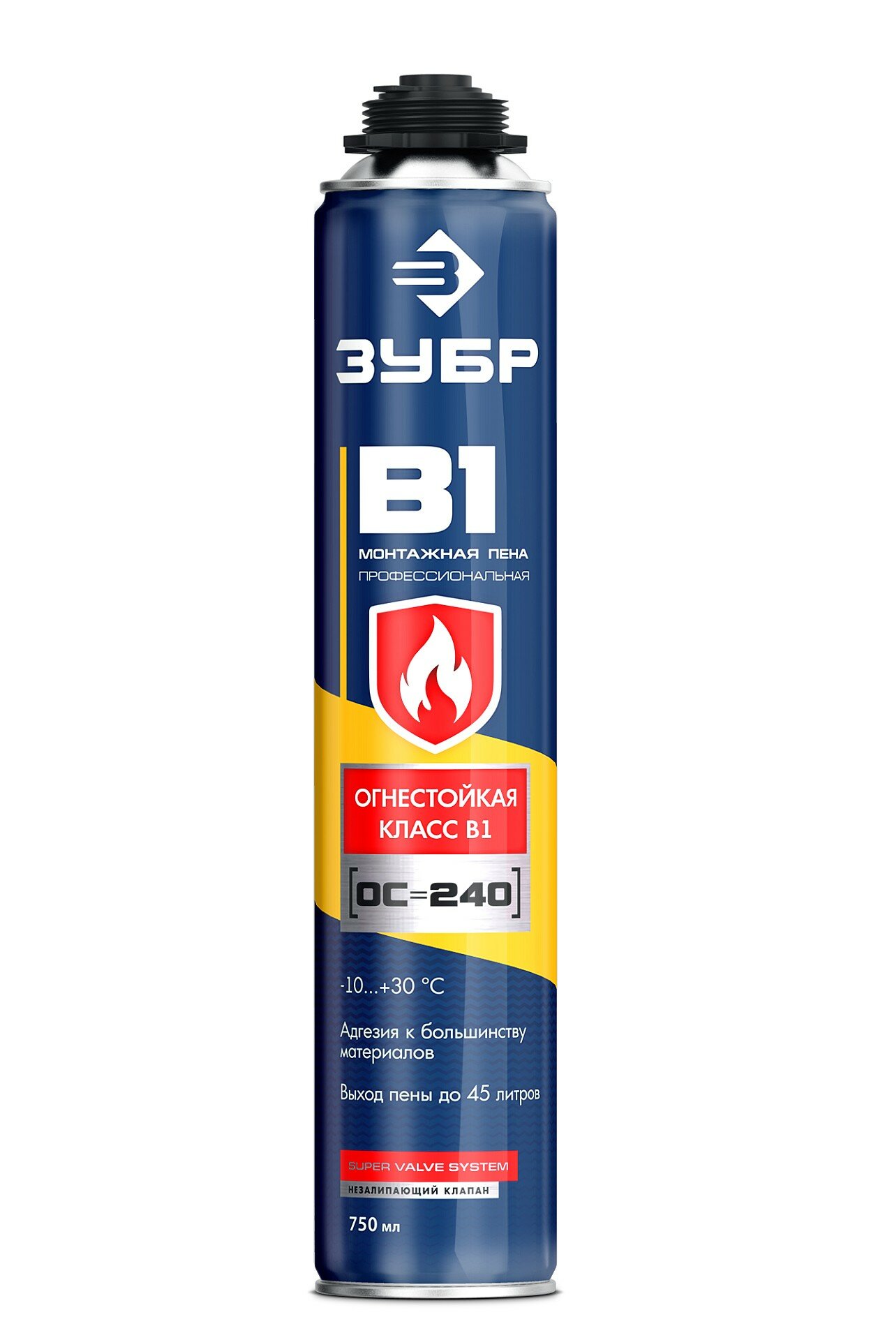 Огнестойкая монтажная пена ЗУБР PRO B1 750 мл пистолетного типа выход до 45 л