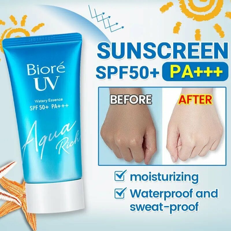 Японский солнцезащитный крем Biore UV AQUA Rich, SPF50+, гель с водяной эссенцией, защита от UVA/UVB, увлажняющий