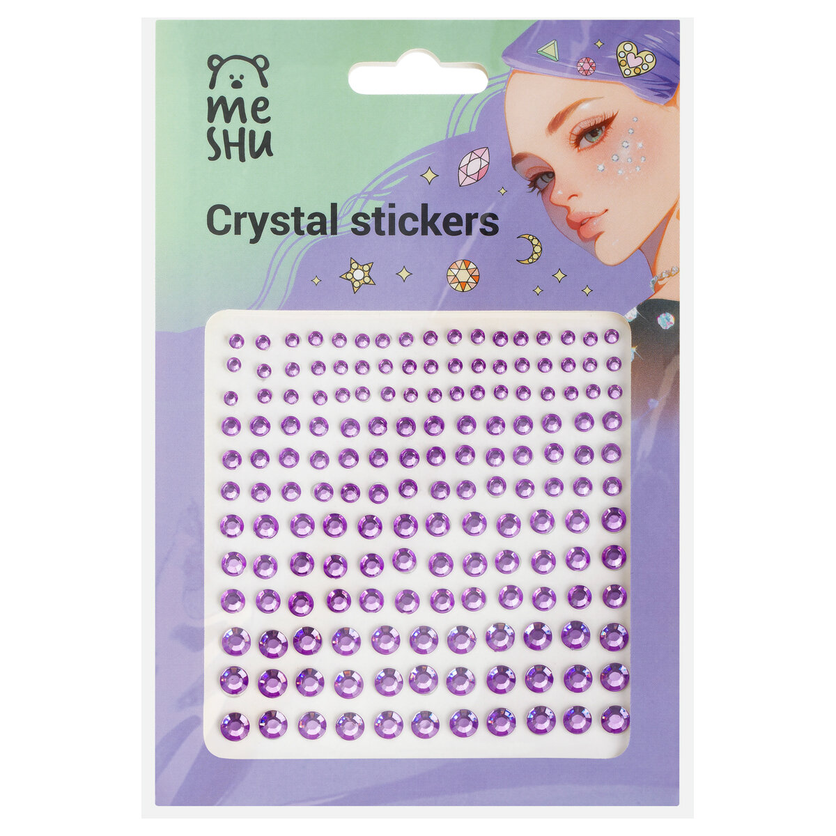 10 шт. Стразы самоклеящиеся для макияжа лица MESHU "Purple drops" 162 наклейки, инд. уп, европодвес