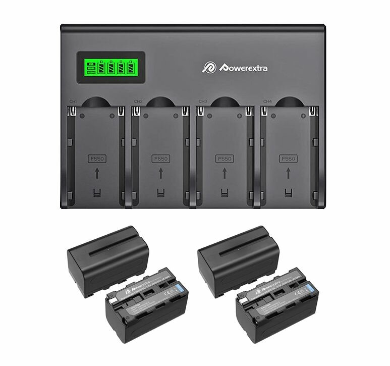 Комплект: 4 аккумулятора Powerextra NP-F750 + зарядное устройство