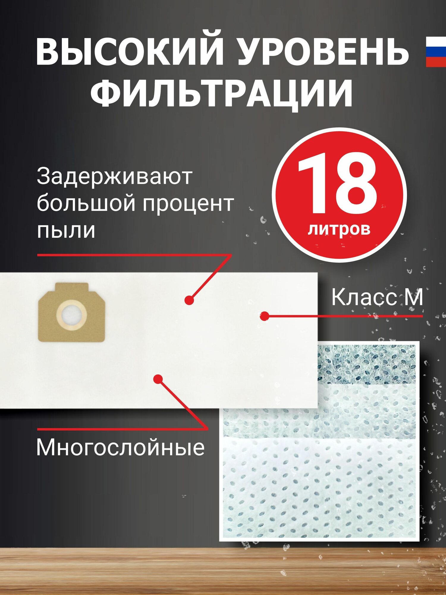 Мешки для пылесоса KARCHER MV 3, WD 3 синтетические, многослойные 15 шт — фото 1