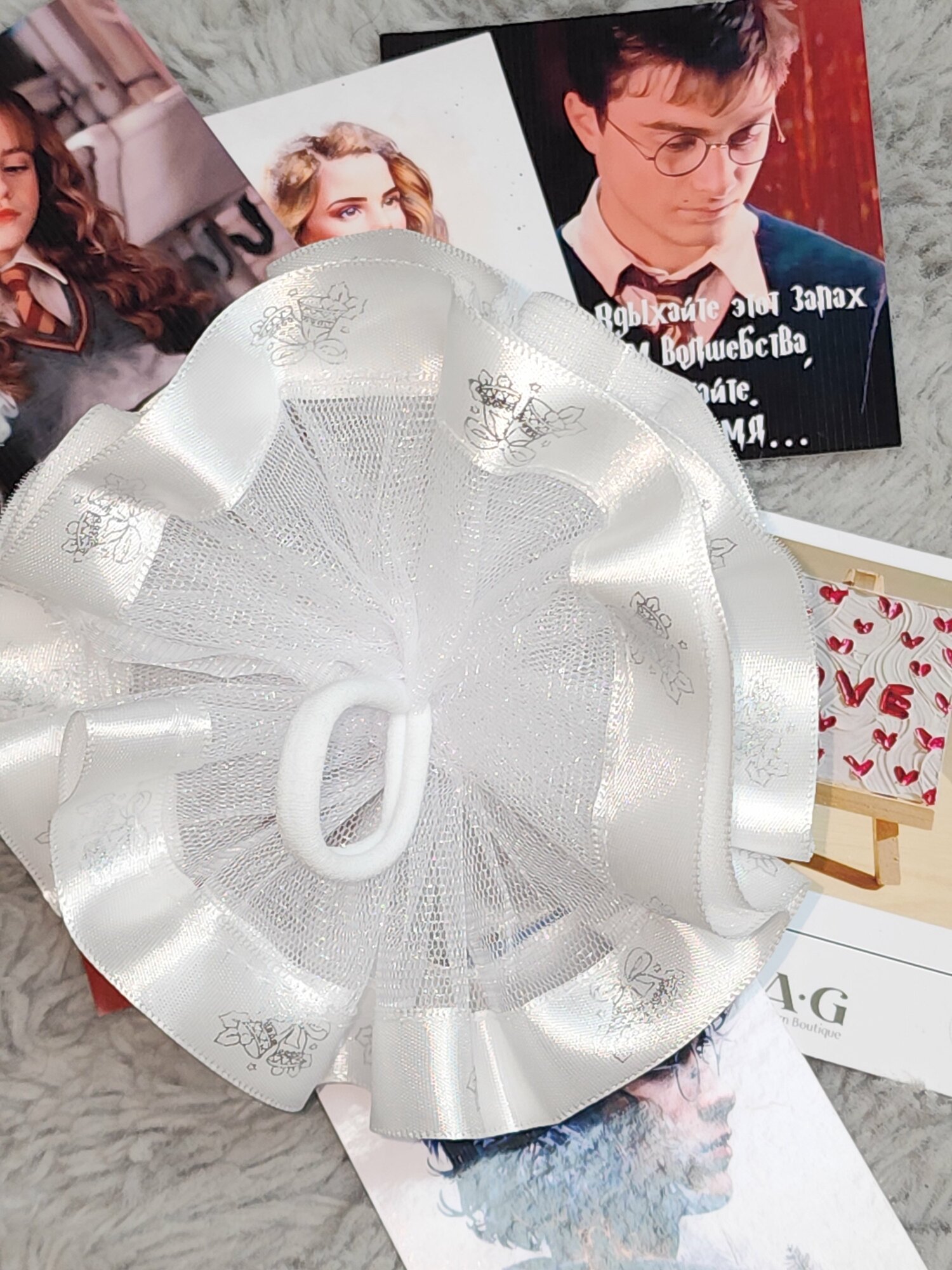 Бант для девочек, для волос, школьный, на заколке, на резинке, белый — фото 1