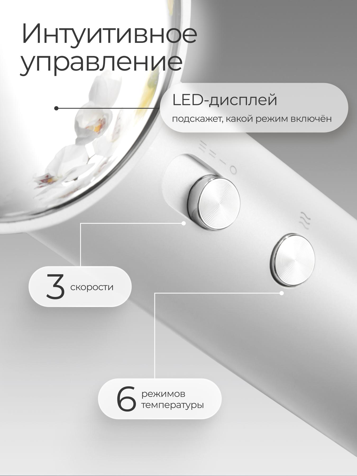 Профессиональный фен Zofft Air Gloss Pro HD-102W 1500Вт с дисплеем, насадкой-концентратором — фото 1