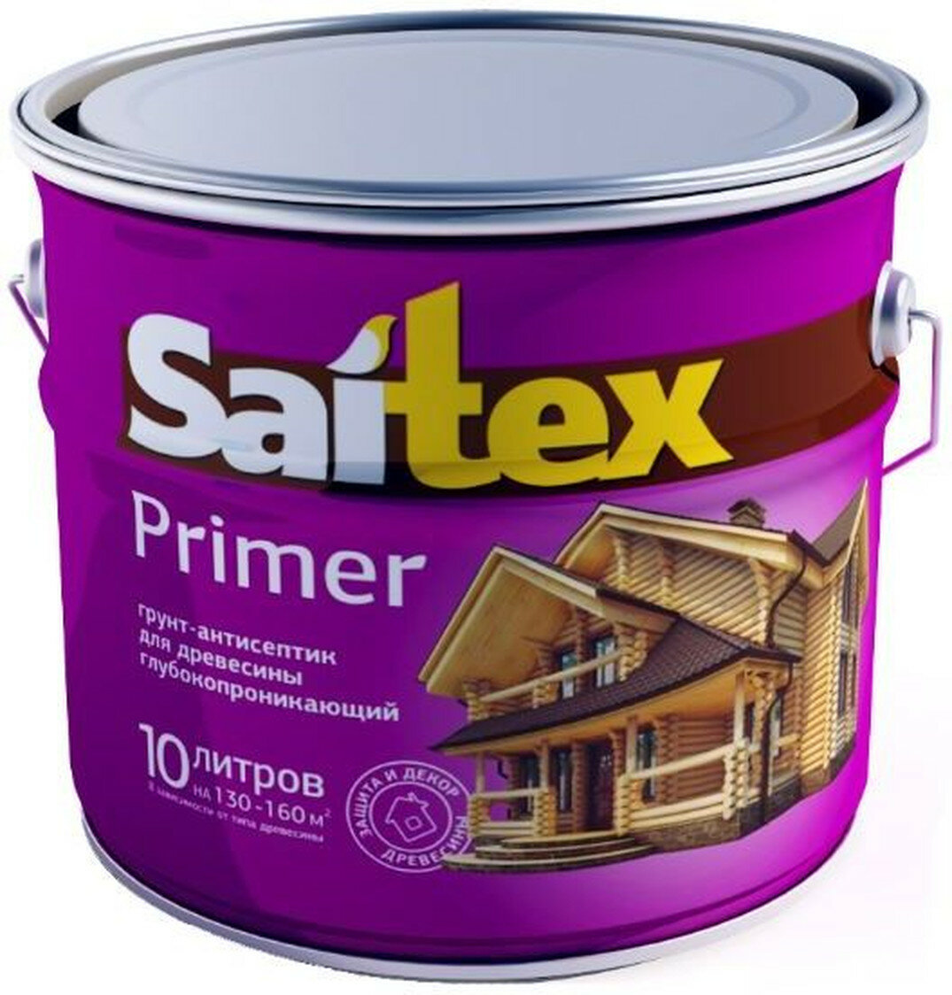 Грунт-антисептик Saitex для дерева алкидный бесцветный 10 л