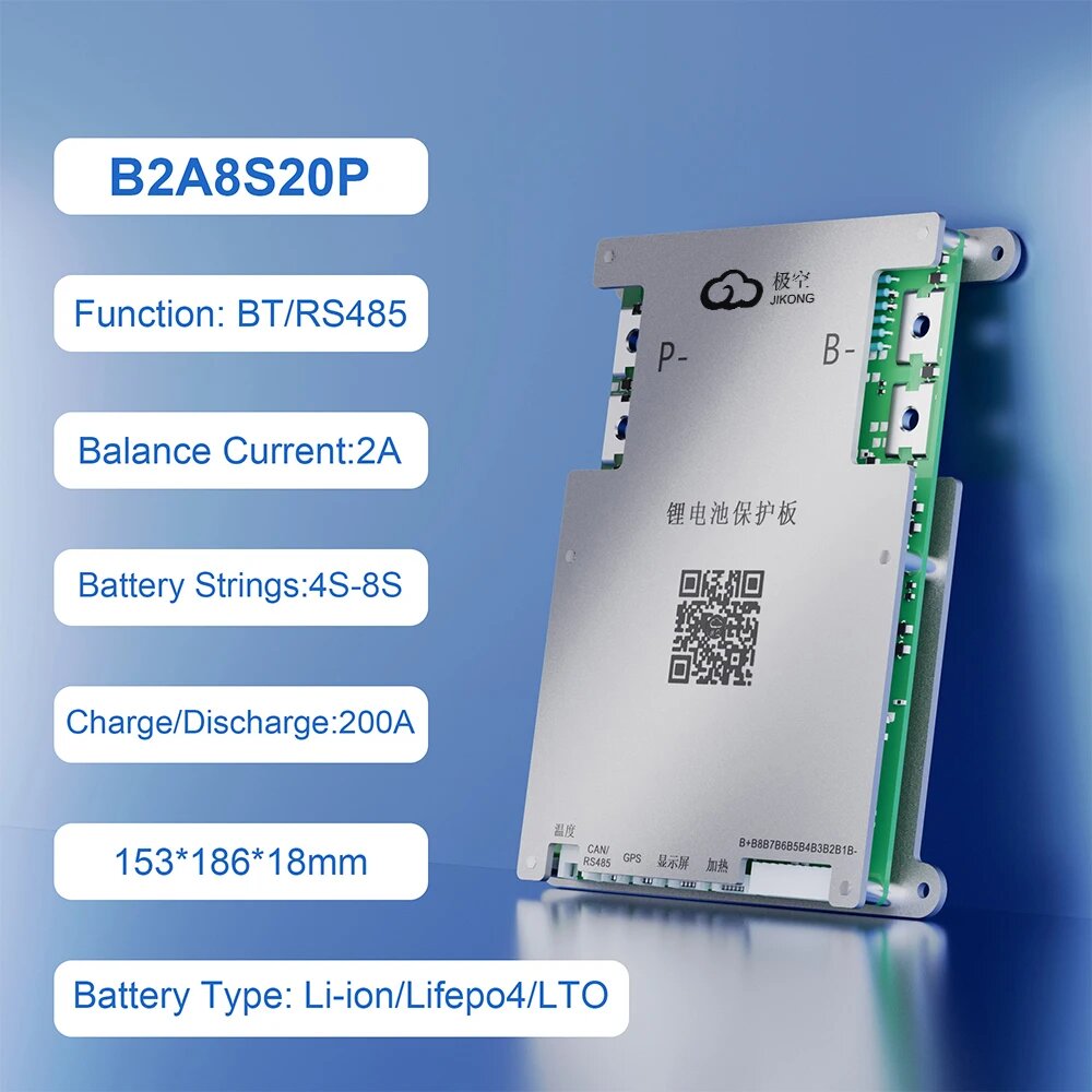 Аккумулятор JIKONG Smart BMS Active Balance JKBMS 4S 8S 16S 24S 60A 80A 100A 200A для Li-Ion Lto LiFePo4 Battery, B2A8S20P