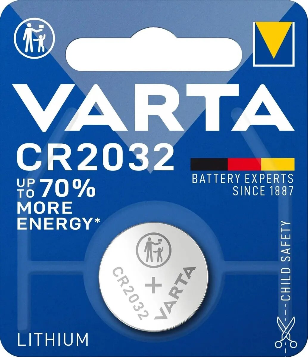 Батарейка Varta Lithium Coin CR2032 , 230 mAh , ( 1 ) шт. в блистере, 06032101401