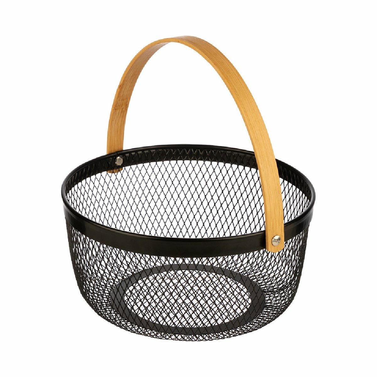 Корзина для хранения универсальная металлическая с бамбуковой ручкой круглая 225x205x105 см (310902)