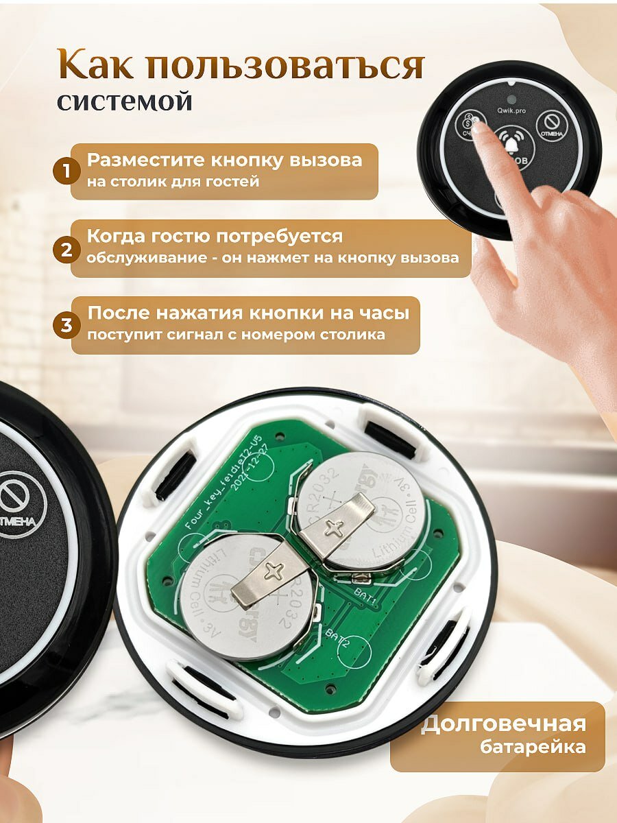 Беспроводная кнопка вызова персонала с пейджером – система оповещения для ресторанов, отелей и учреждений (2+10) — фото 1
