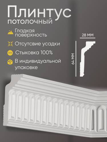 Изображение товара Плинтус потолочный 18 шт GLANZEPOL 200 см пенополистирол, белый GP74