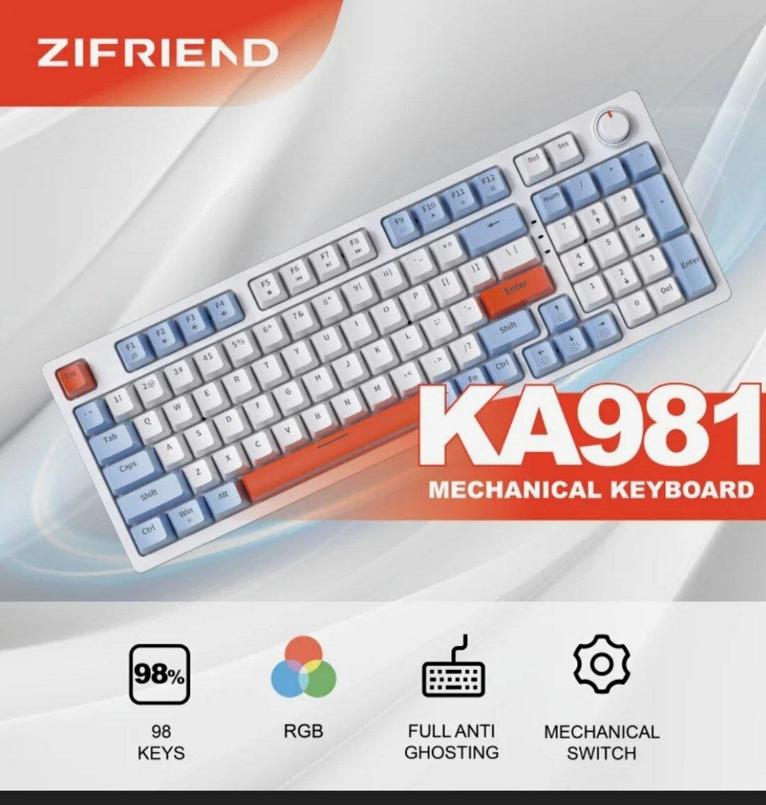 Клавиатура ZIFRIEND BM99, USB, 108 клавиш, зональная подсветка, пластик