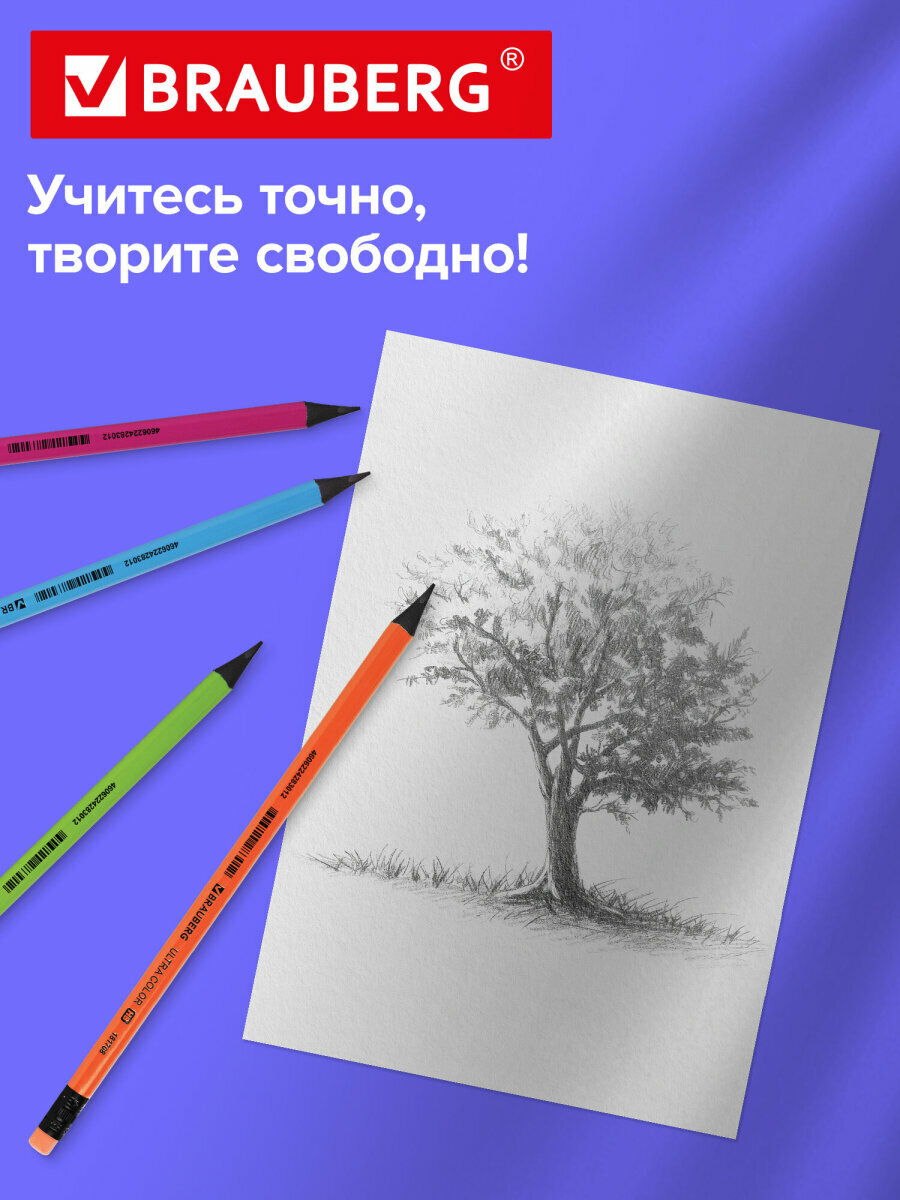 Карандаши простые чернографитные Hb с ластиком, Brauberg Ultra Color, Выгодный Комплект 72 штуки, 880762 — фото 1