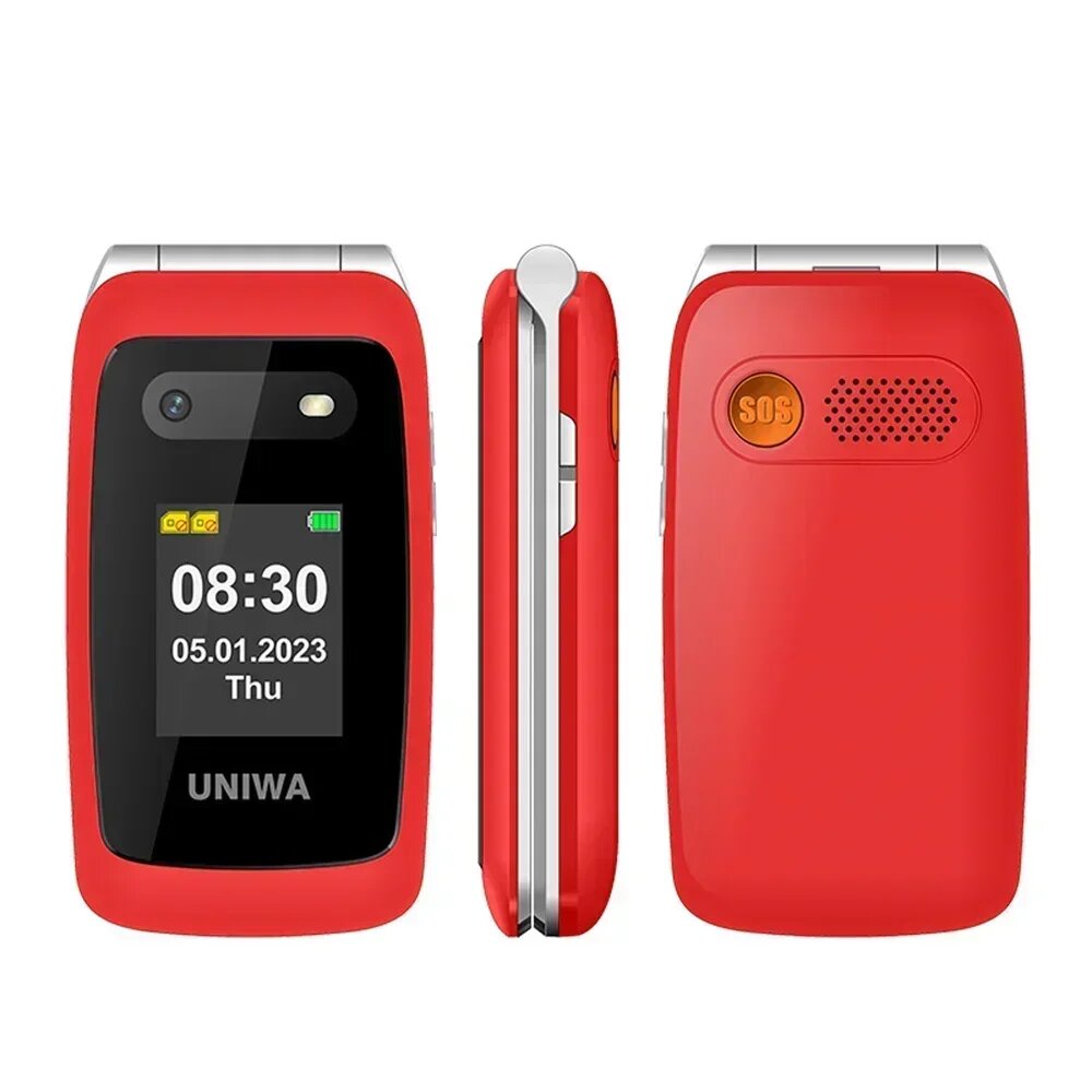 UNIWA V202T 4G раскладной телефон для пожилых людей 2,4-дюймовый двойной экран кнопка аварийного вызова телефона 1450 мАч большая кнопка для пожилых людей