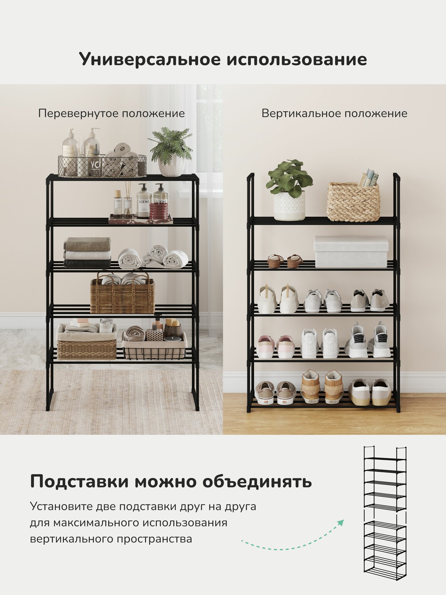 Обувница в прихожую, подставка для обуви Поинт 1010, 5 полок, Черный — фото 1