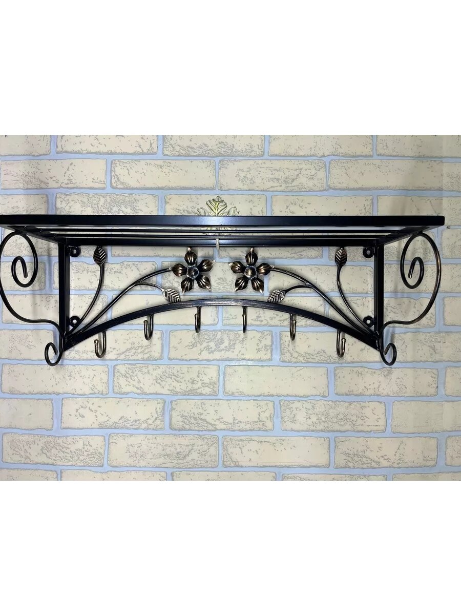 Вешалка настенная, кованая, Студия кованой мебели Нива, цвет черный/античная бронза — фото 1