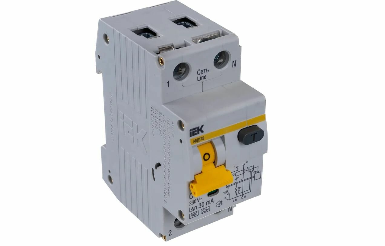 Выключатель автоматический дифференциальный двухполюсный 10А С (IEK) /АВДТ32 С10 арт. MAD22-5-010-C/
