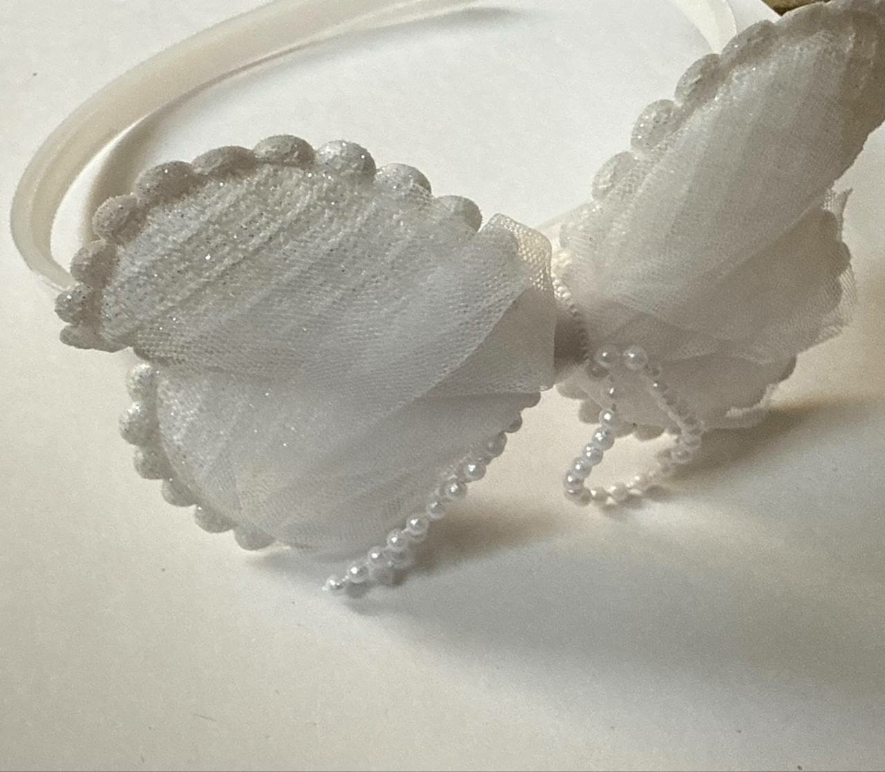 Ободок, для девочек, пластик, с бантом и стразами, 1 шт, белый — фото 1
