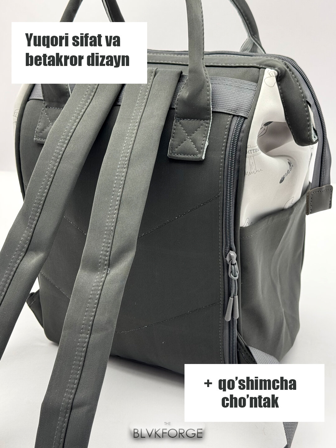 Сумка-рюкзак  Сумка-рюкзак для мам, с полужестким каркасом, фактура матовая, гладкая, серый — фото 1