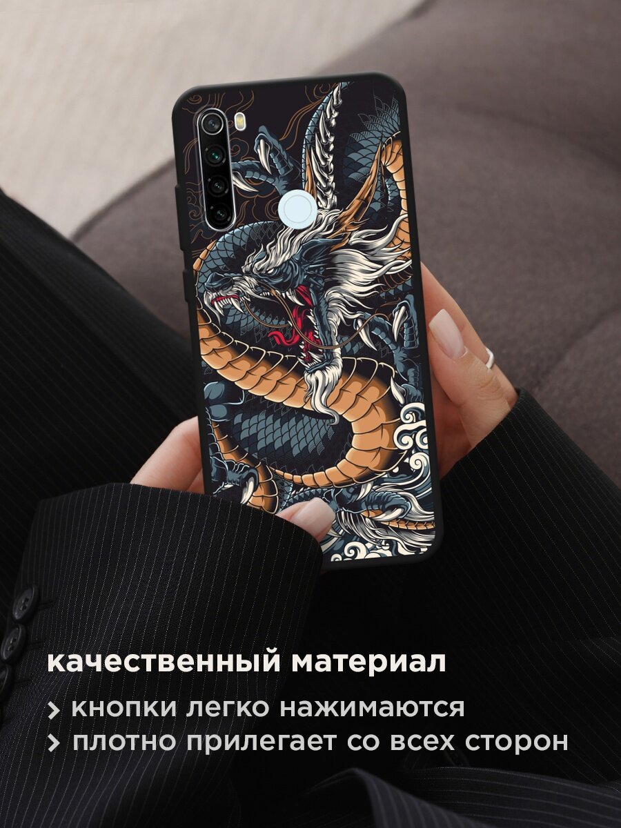 Черный матовый чехол на Xiaomi Redmi Note 8T / Сяоми Редми Нот 8Т с принтом "Japanese Dragon" — фото 1