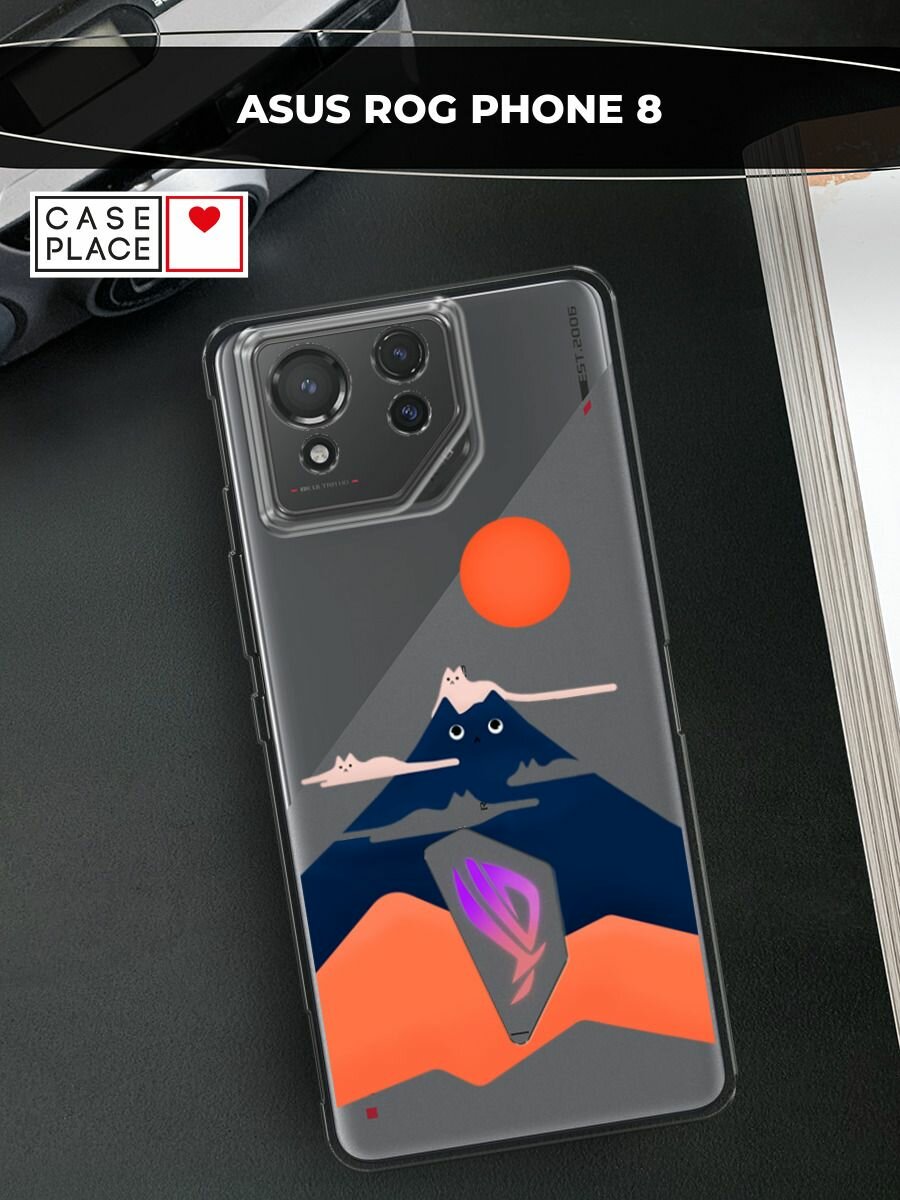 Чехол на Asus ROG Phone 8 / Асус Рог Фон 8 с принтом "Кот-гора", прозрачный