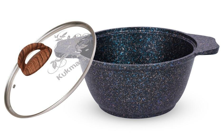 Кастрюля 1л со стекл. крышкой, АП линия "Granit ultra" (blue) — фото 1