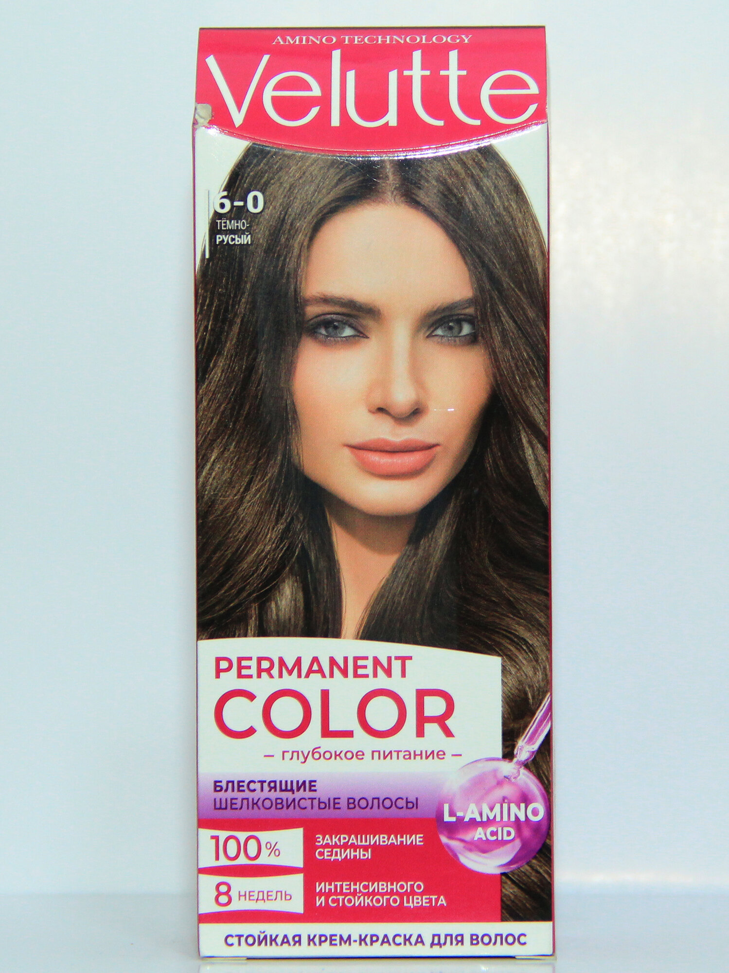 Стойкий крем краска для волос "Velutte" блестящие шелковистые волосы 6-томно русые