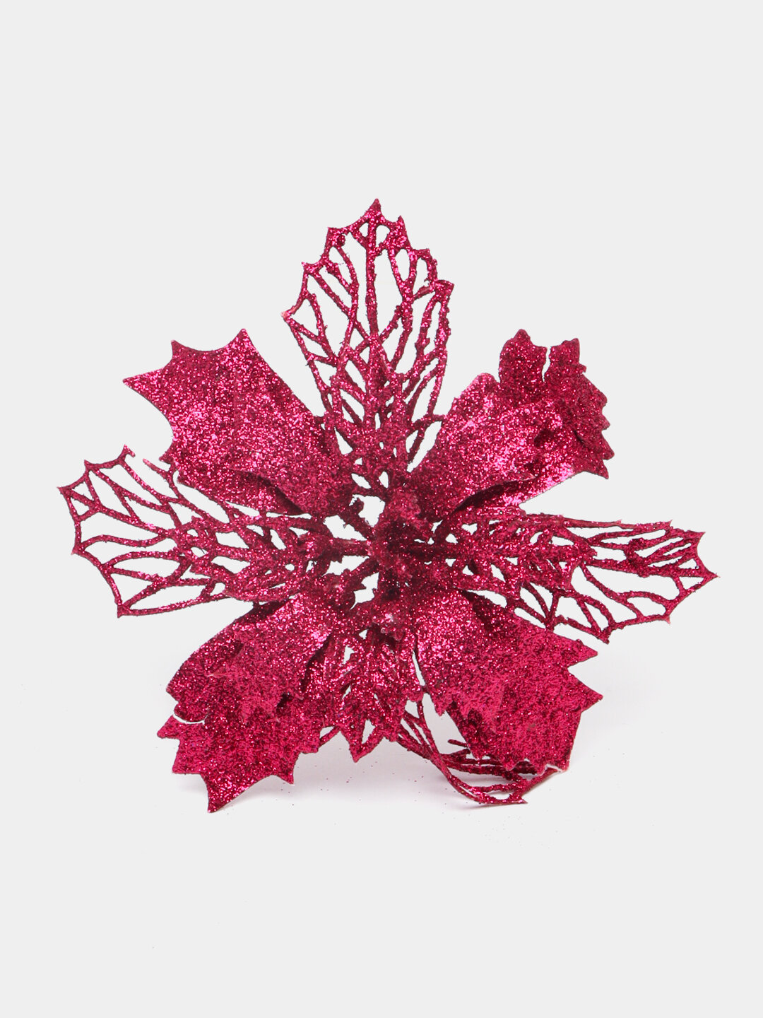Украшение елочное, цветок Пуансеттия ажурная с блестками, 15 см малиновый