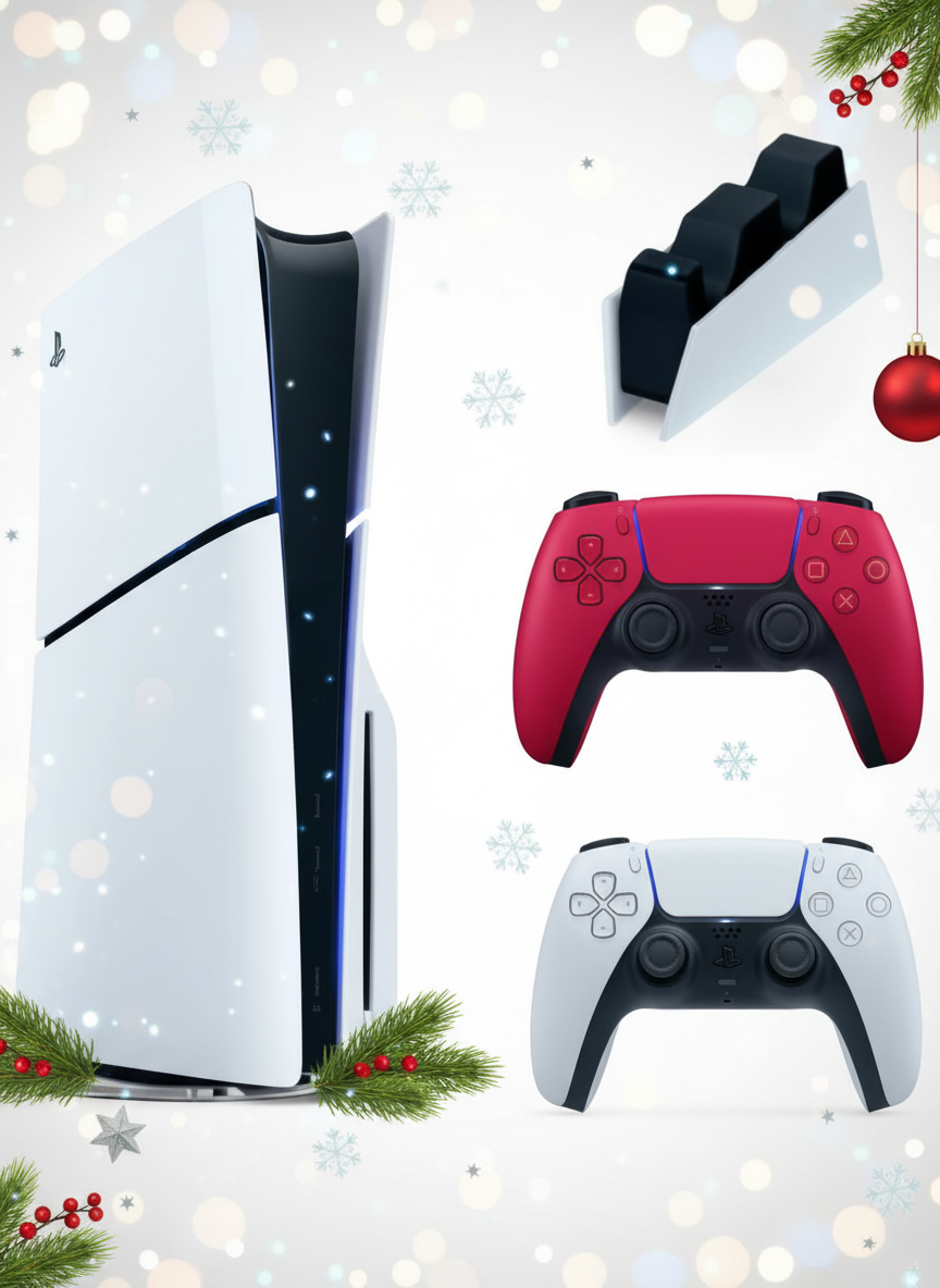 Игровая приставка Sony PlayStation 5 Slim, с дисководом, 1 ТБ, 2-й геймпад красный + зарядная станция