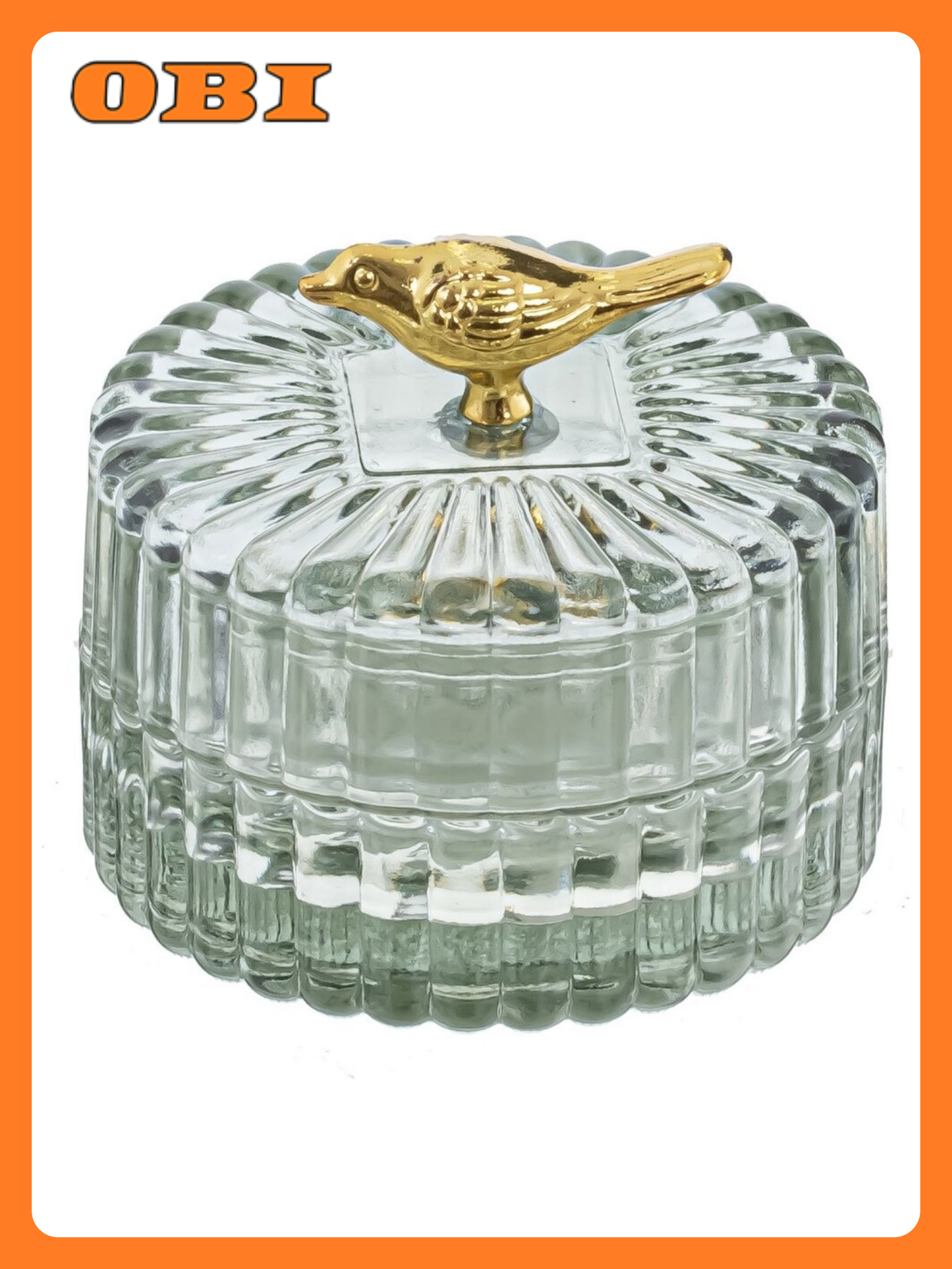 Шкатулка, для украшений, стекло, рельефная поверхность, золотая птица на крышке