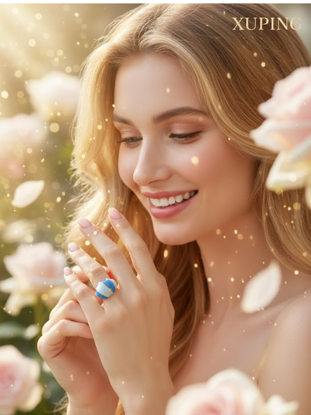 Кольцо переплетенное XUPING JEWELRY, размер 19, голубой, синий — фото 1