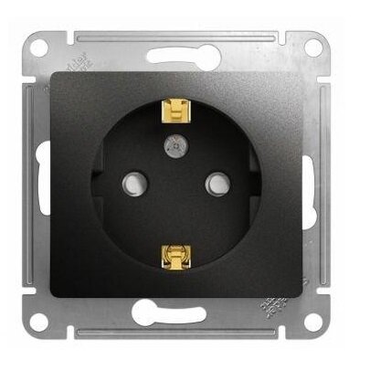 Розетка одноместная Systeme Electric скрытая проводка, 1 модуль, Glossa, 16 А, IP20, с заземлением, защитные шторки, механизм, антрацит