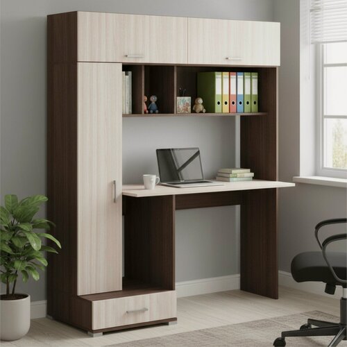 Изображение товара Компьютерный стол Памир ПКС-1, ЛДСП, Ясень Шимо Тёмный/Светлый, Ширина 1500 мм х Высота 1800 мм х Глубина 570 мм.