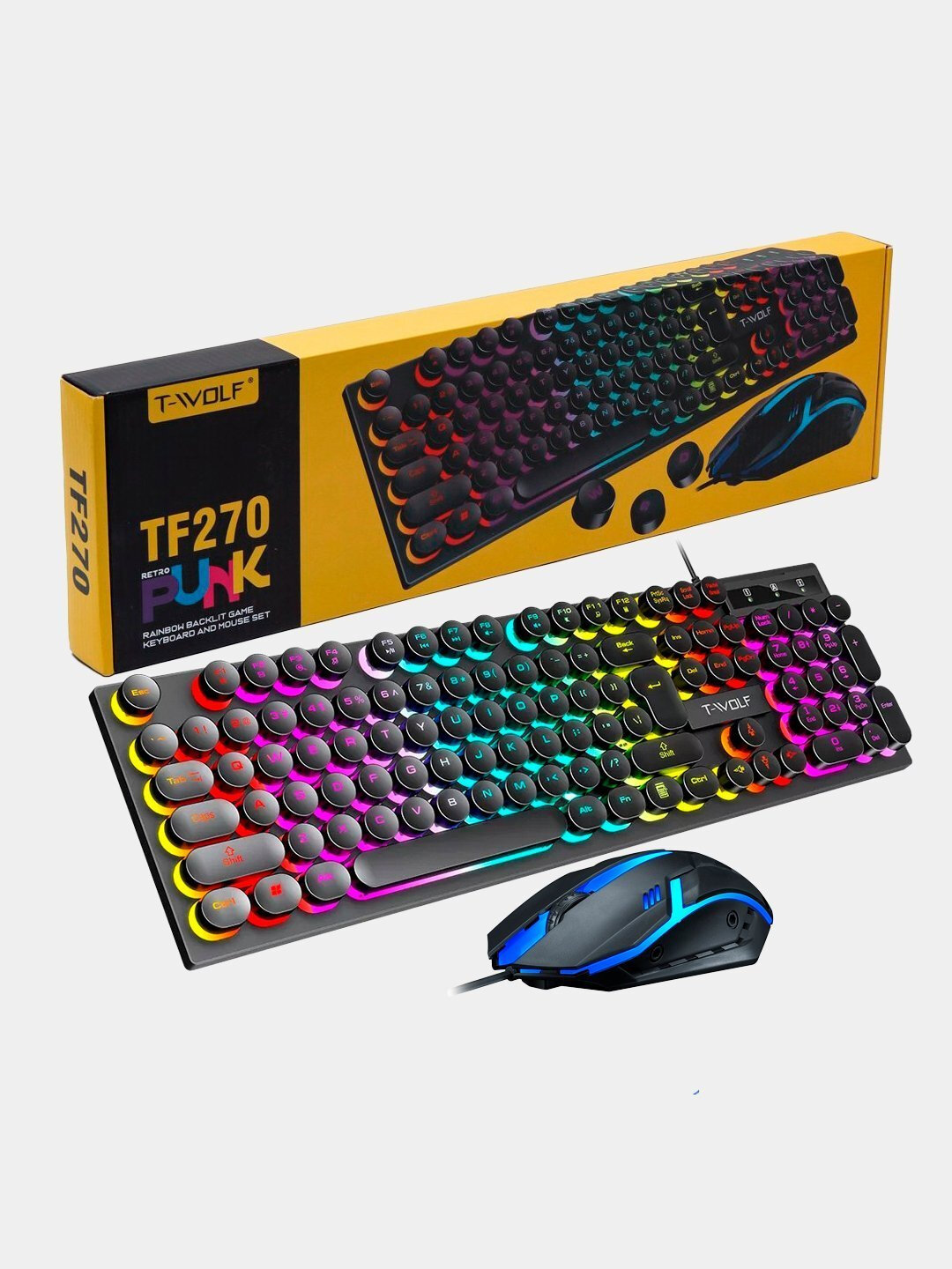 Игровой набор: клавиатура и мышь с RGB-подсветкой, ретро-клавиши, 104 клавиши