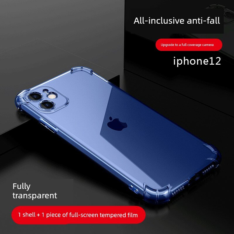 IPhone 12 Силиконовый Чехол с Полным Покрытием и Воздушной Подушкой Ударопрочный с Закаленным Стеклом на Весь Экран