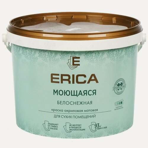 Изображение товара Краска водно-дисперсионная Erica акриловая универсальная моющаяся влагостойкая матовая белая 13 кг для стен и потолка