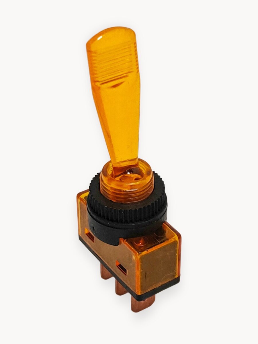Тумблер 12V 20А (3c) ON-OFF однополюсный с желтой подсветкой REXANT (комплект с клеммами и термоусадкой)
