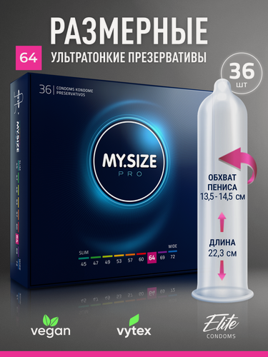 Изображение товара Презервативы MY SIZE 64, увеличенный размер, силиконовая смазка, 36шт