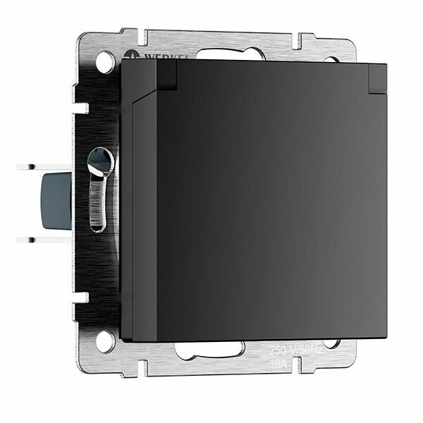 Штепсельная розетка встраиваемая WERKEL 16A 250V WL08-SKGSC-01-IP44 / W1171208 с/з шторками и защитной крышкой черный