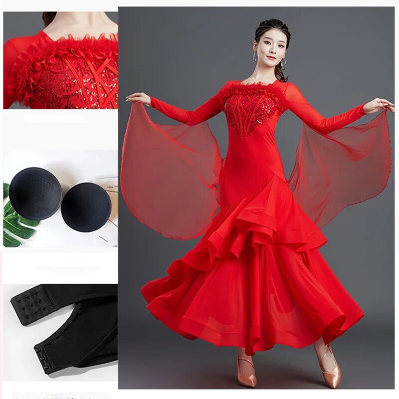 VIP-DANCERS Фиолетовое бальное платье для вальса M, Red